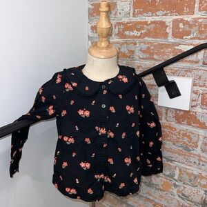 Floral Black Button-Up Blouse